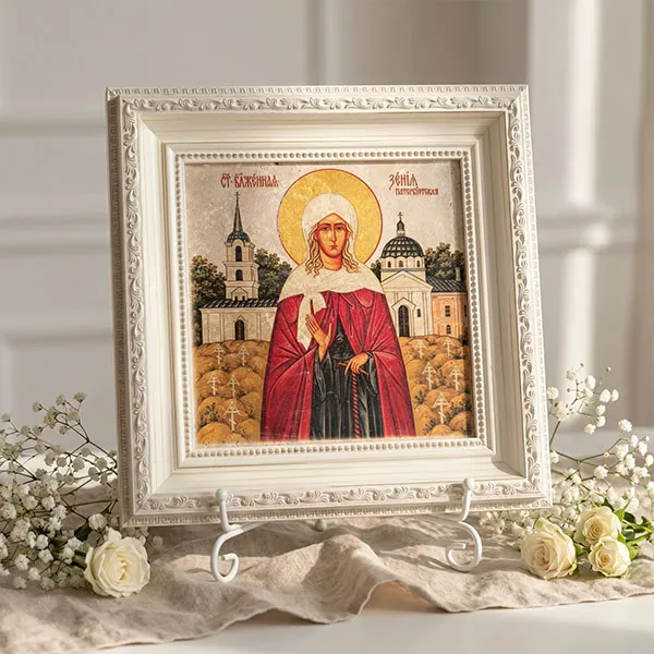 ikona svete ksenije petrogradske print na prirodnom kamenu drven ram 30x30-2