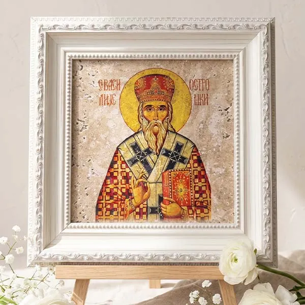 Ikona Svetog Vasilija Ostroškog na prirodnom kamenu – zaštita doma i duhovna snaga-3