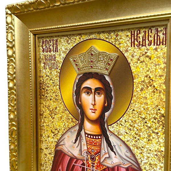Velika slavska ikona Sveta Mucenica Nedelja na drvetu 41x33 cm pozlacena-3
