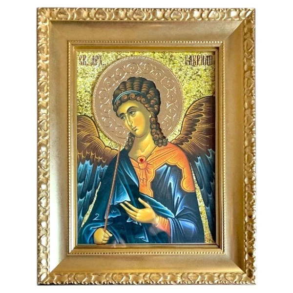 Velika slavska ikona Sveti Arhangel Gavrilo na drvetu 40x32 cm pozlacena-2