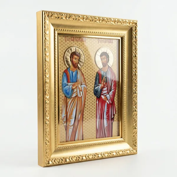 Pozlacena ikona Sveti Vartolomej i Varnava na drvetu 38x32 cm-2