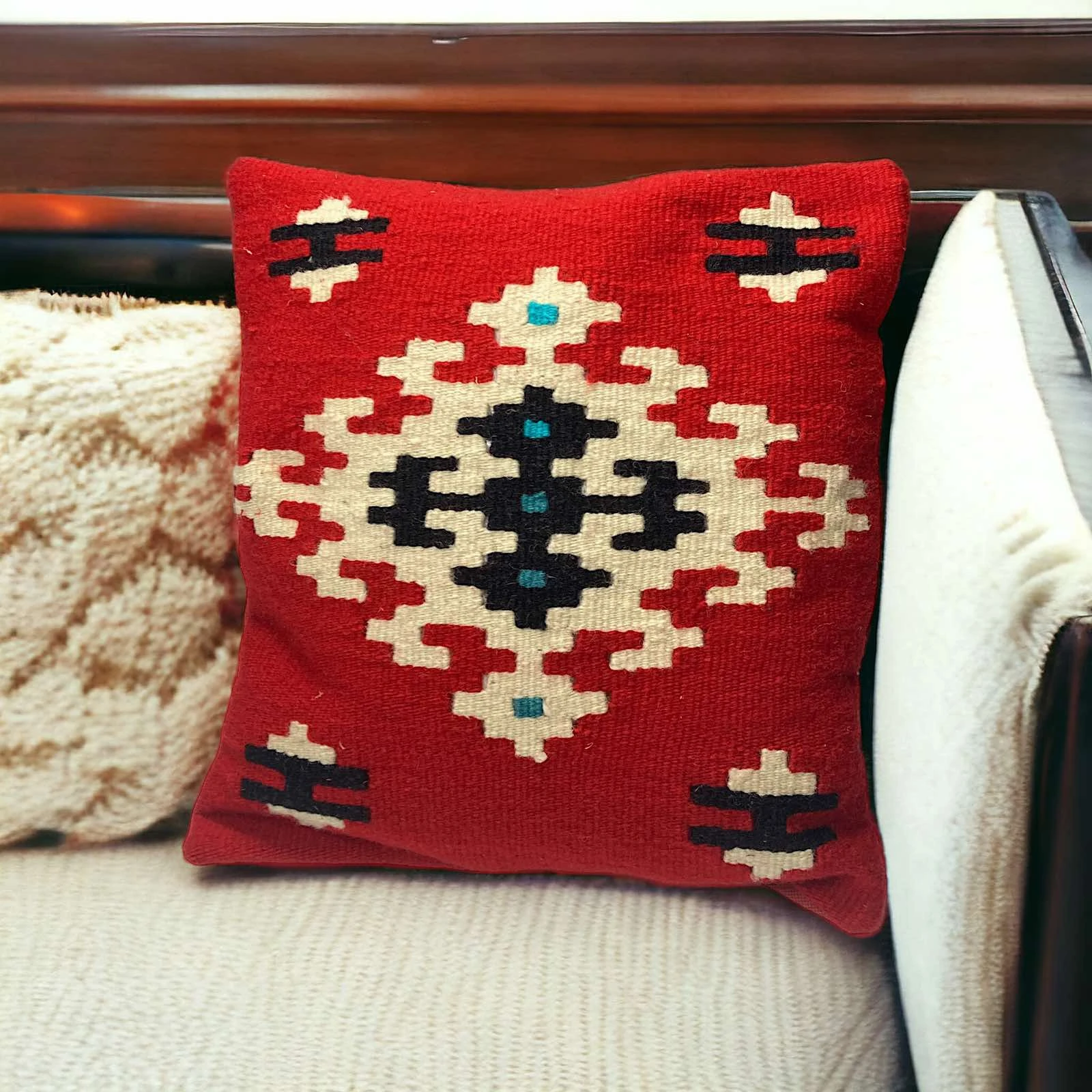 WEAVED PILLOWCASE Red - white, Ethno Pattern-2