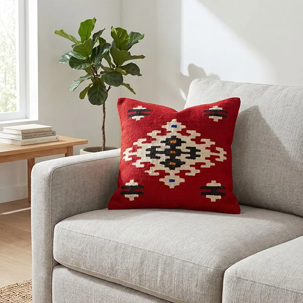 WEAVED PILLOWCASE Red - white, Ethno Pattern-2