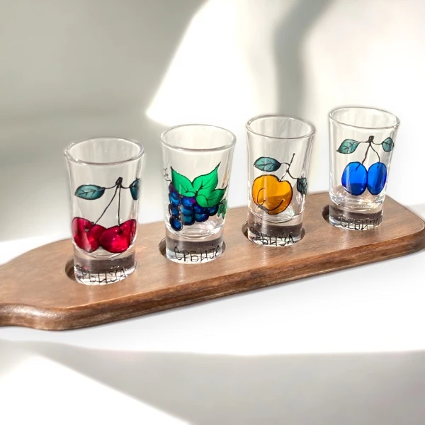Set of painted glasses on a board-1