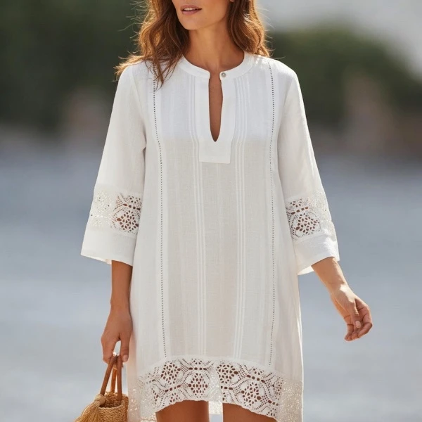 White Lace Tunic Linen Beach Cover-Up SerbianShop