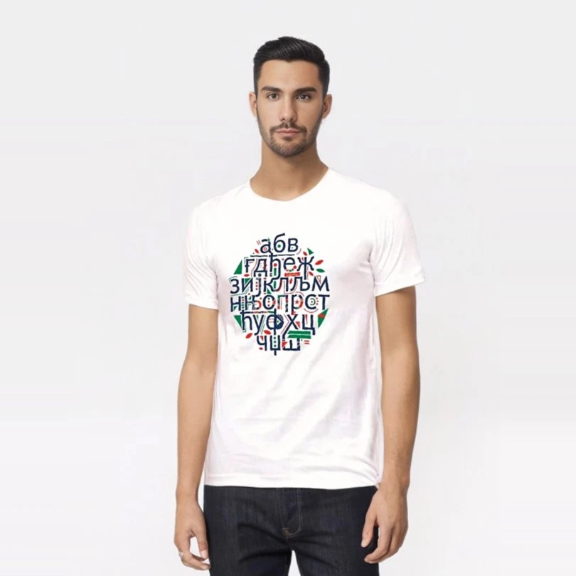 MEN'S ROUND ALPHABET T-SHIRT - WHITE-1