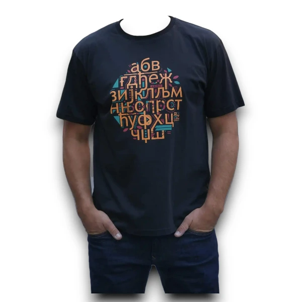 MEN'S ROUND ALPHABET T-SHIRT - BLACK-1