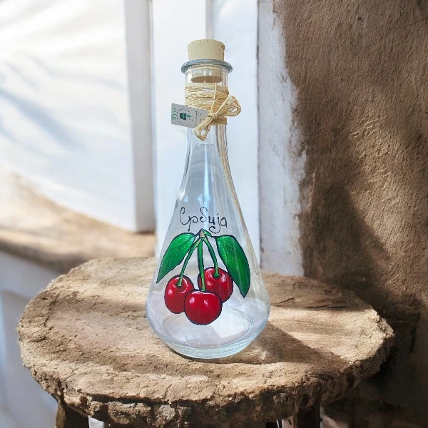 PAINTED GLASS BOTTLE 1L - Cherry-2