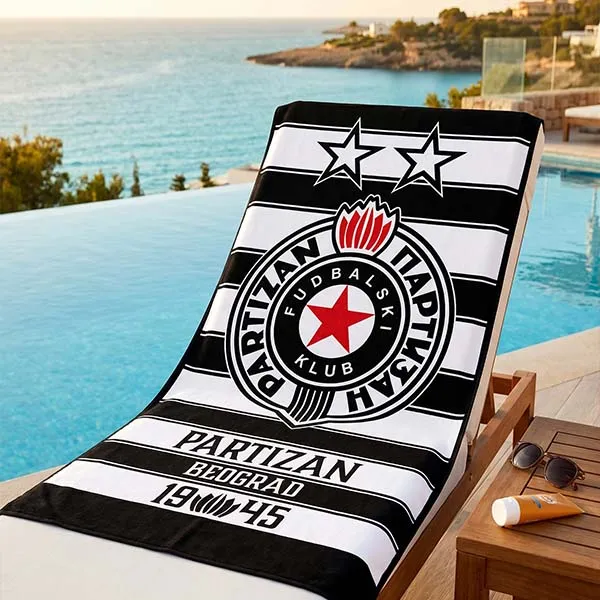 Partizan Belgrade beach towel 70x140 cm bold crest 1945 black white stripes cotton polyester fan gift-2