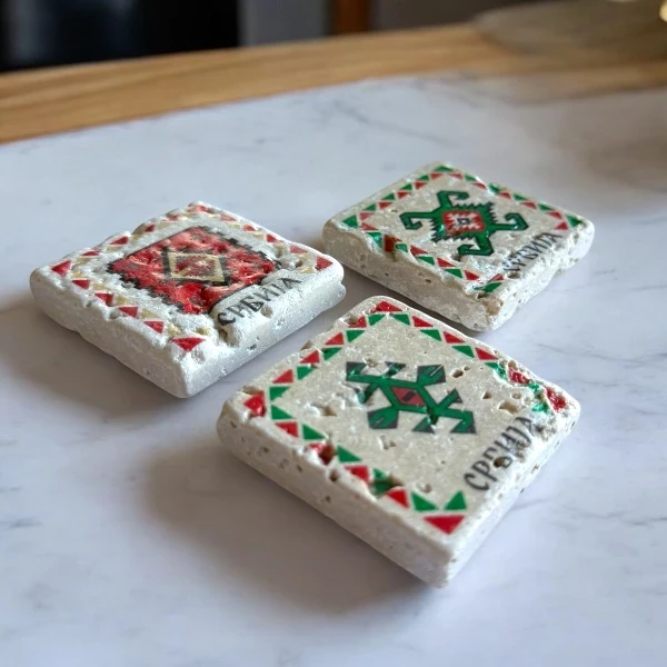 Set od tri kamena magneta dimenzija 5x5 cm sa motivima ćilimskih šara.-1