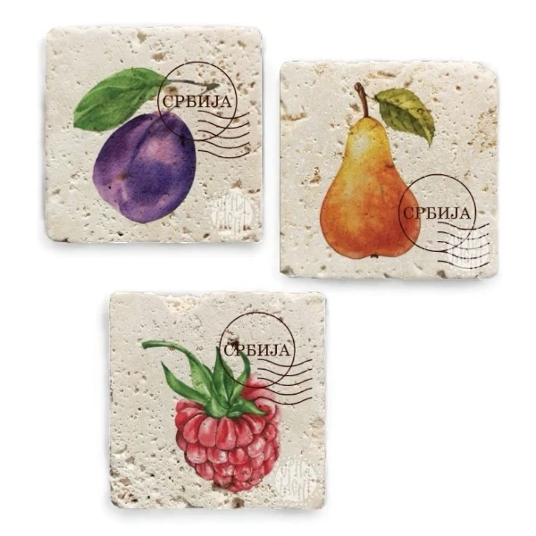 Set of 3 stone magnets - Fruit-3
