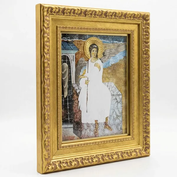 Slava icon White Angel of Mileseva on wood 29x23 cm gilded - gold finish-2