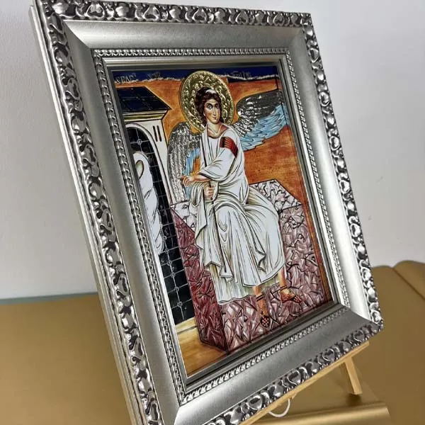 ikona beli andjeo pozlacena posrebrena dimenzije 41x33-3