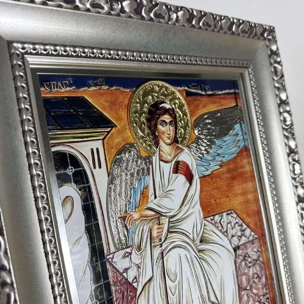 ikona beli andjeo pozlacena posrebrena dimenzije 41x33-2