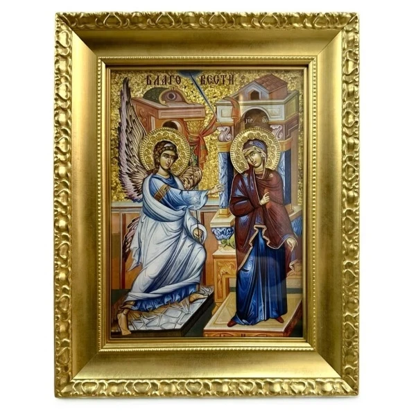 Velika slavska ikona Blagovesti na drvetu - (41x33 cm) - pozlaćena-2