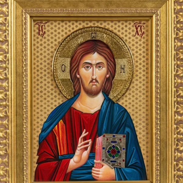 Slavska ikona Isus Hrist Pantokrator na drvetu 29x23 cm pozlacena-3