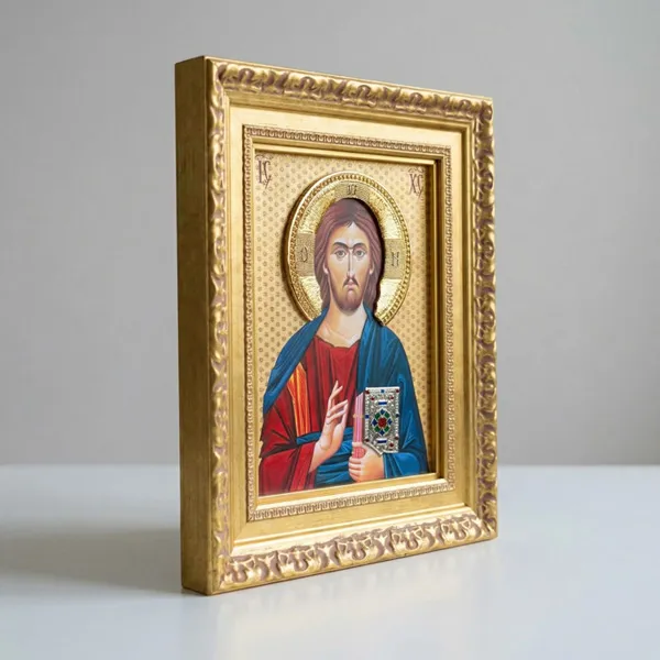 Slavska ikona Isus Hrist Pantokrator na drvetu 29x23 cm pozlacena-2