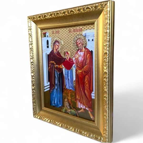 St. Joachim and Anne Orthodox icon for family protection gold finish - (41 x 33 cm)-3
