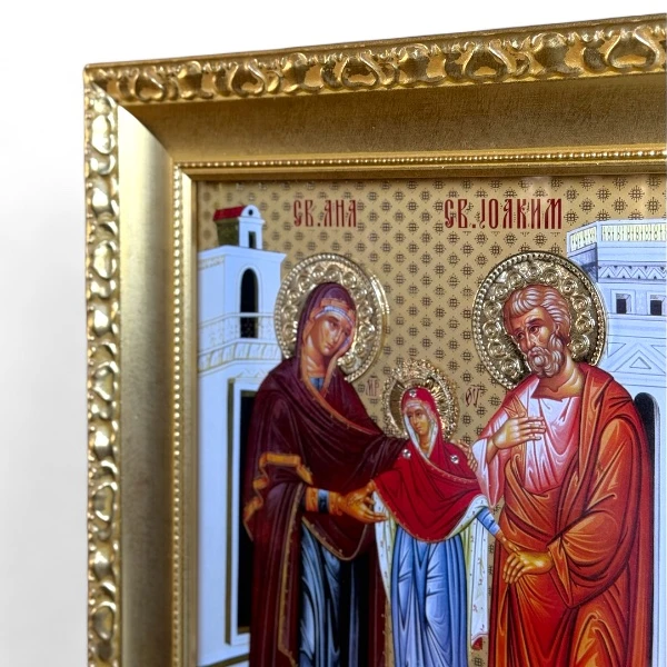 St. Joachim and Anne Orthodox icon for family protection gold finish - (41 x 33 cm)-2