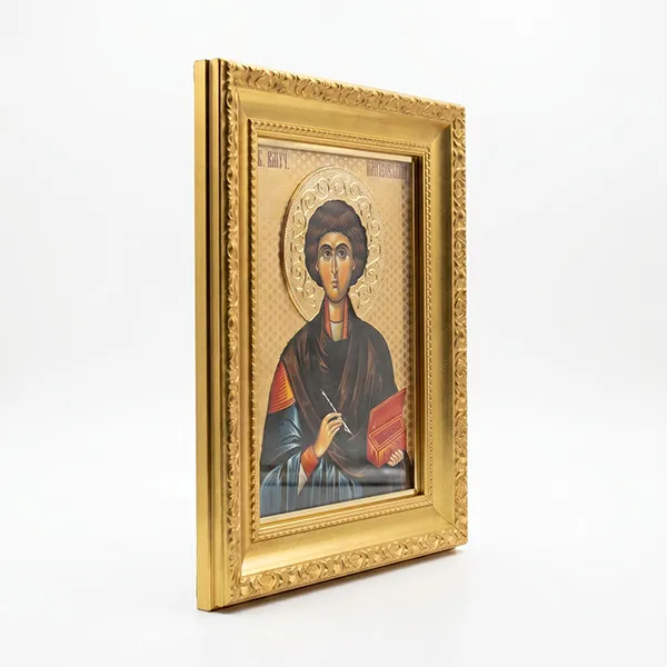 Velika pozlacena ikona Sveti Pantelejmon na drvetu 41x33 cm-2