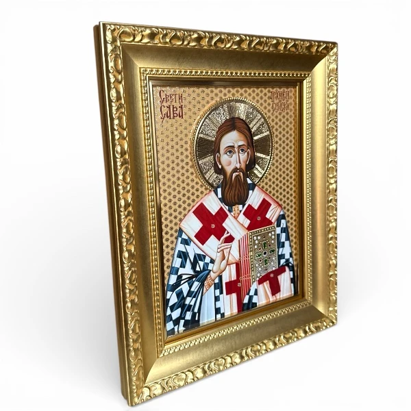Velika slavska ikona Sveti Sava na drvetu 41x33 cm pozlacena-2