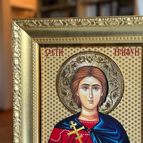 Velika slavska ikona Sveti Trifun na drvetu 41x33 cm pozlacena-3
