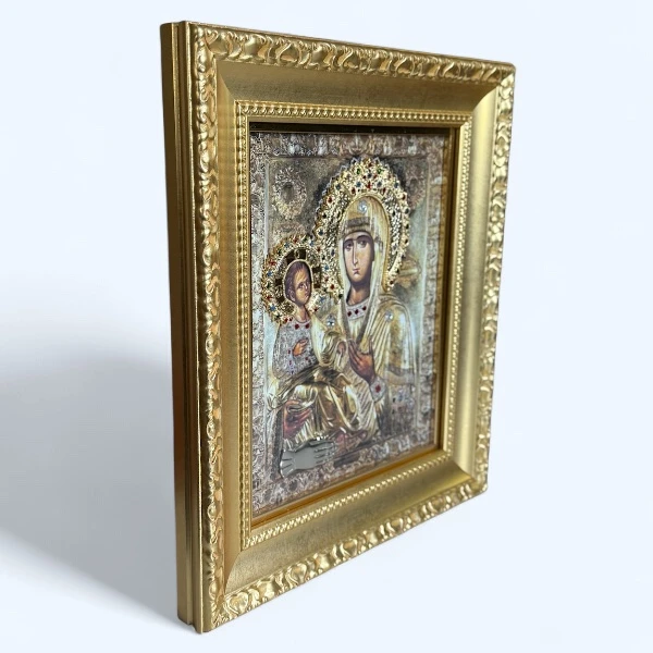 Velika slavska ikona Bogorodica Trojeručica Hilandar na drvetu 38x31 cm-2