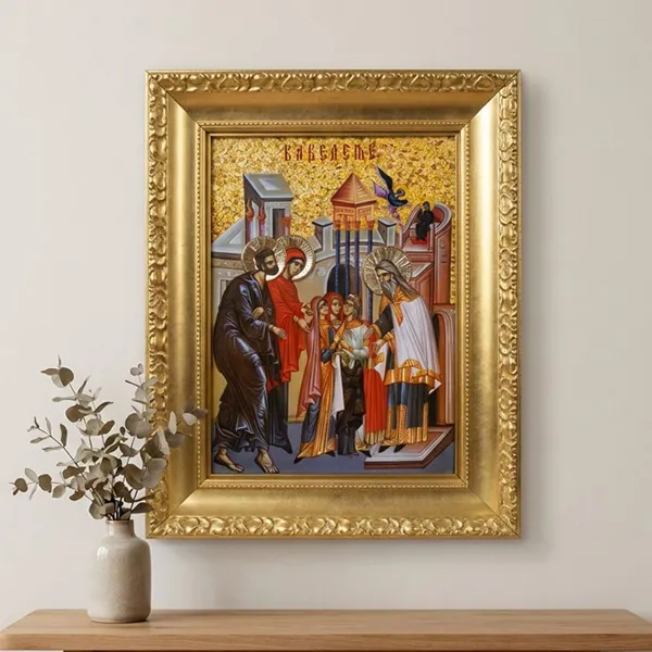 Velika slavska ikona Vavedenje Presvete Bogorodice na drvetu 41x33 cm pozlacena-3