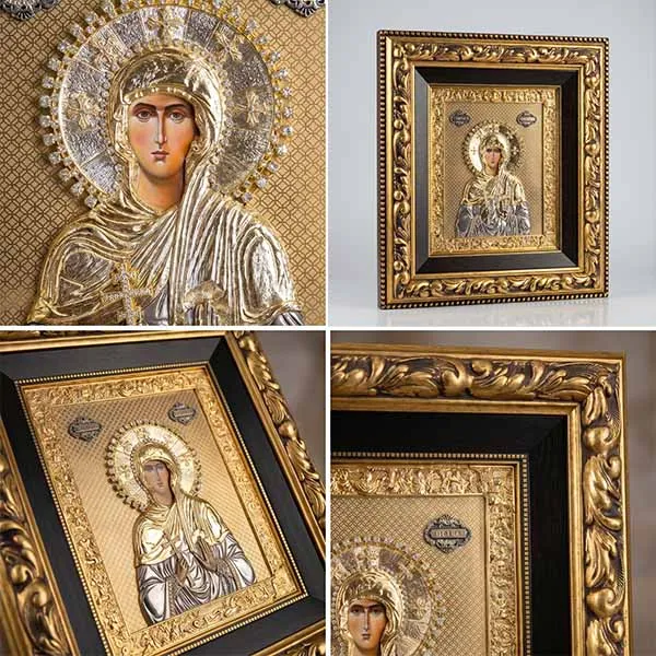 Large metal icon Saint Petka massive wood frame SerbianShop 61x52 cm-3