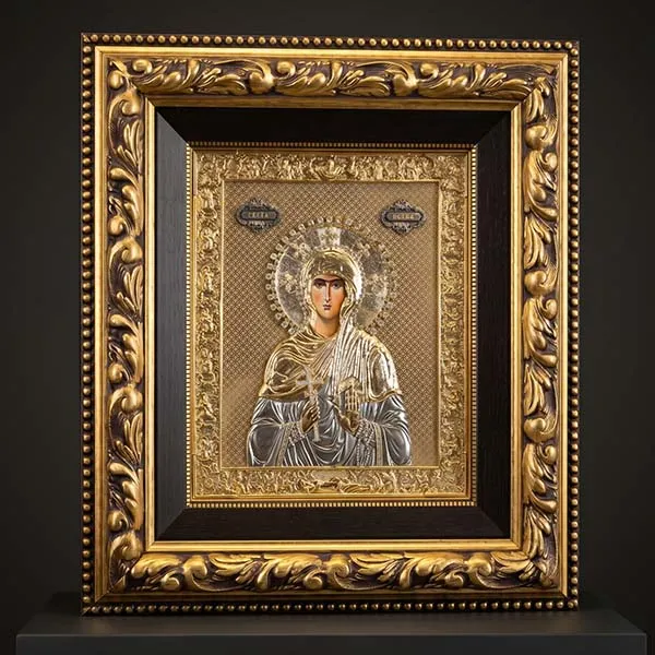 Large metal icon Saint Petka massive wood frame SerbianShop 61x52 cm-2