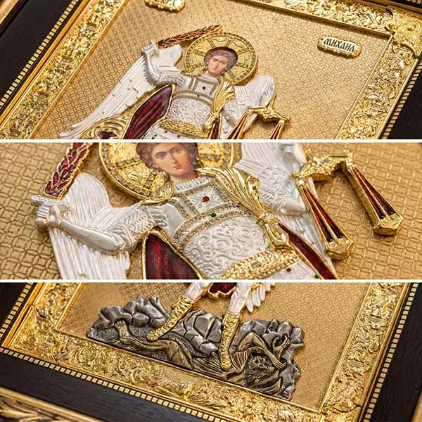 Pravoslavna ikona Arhangel Mihailo metal i drvo rucni rad - 61 x 52 cm-3