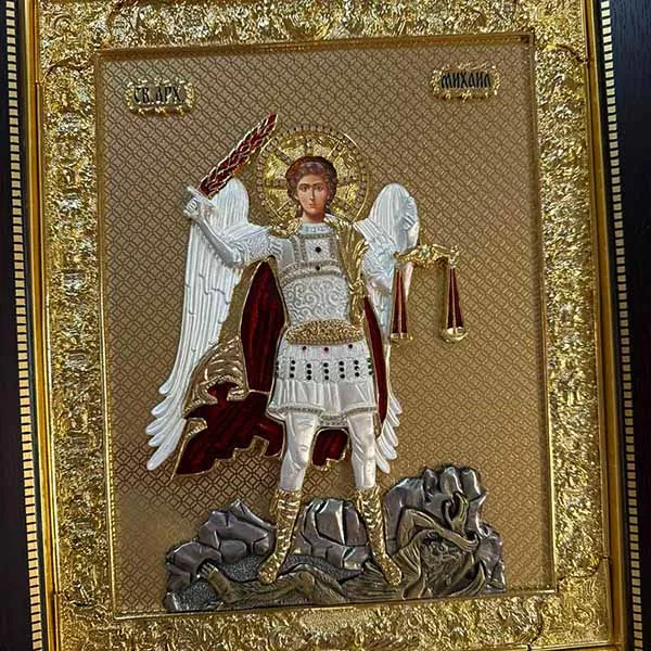 Pravoslavna ikona Arhangel Mihailo metal i drvo rucni rad - 61 x 52 cm-2