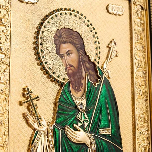 Velika metalna ikona Sveti Jovan Krstitelj masivni drveni ram serbianshop 61 x 52 cm-2