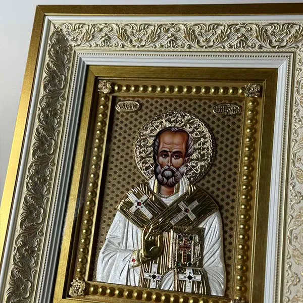 Luksuzna metalna ikona Sveti Nikola sa 24k pozlatom i srebrom 43x37 cm - Slavska ikona Sveti Nikola-3