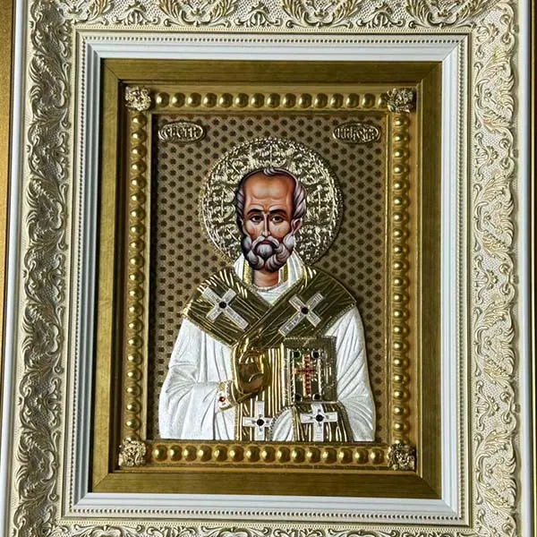 Luksuzna metalna ikona Sveti Nikola sa 24k pozlatom i srebrom 43x37 cm - Slavska ikona Sveti Nikola-2