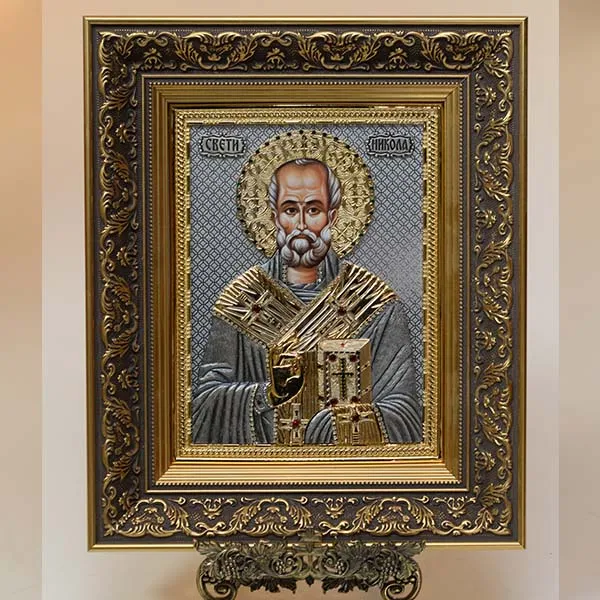 Metal icon of Saint Nicholas gold frame SerbianShop - 41 x 34 cm-3