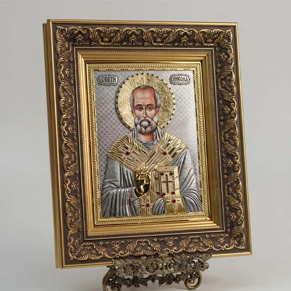 Metal icon of Saint Nicholas gold frame SerbianShop - 41 x 34 cm-2