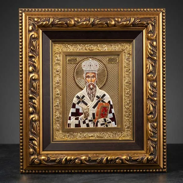 Pravoslavna ikona Sveti Vasilije metal i drvo rucni rad - 61x52 cm-4
