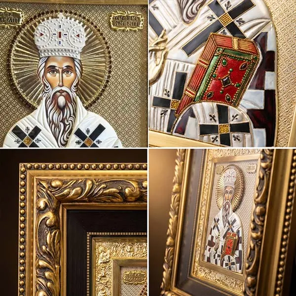 Pravoslavna ikona Sveti Vasilije metal i drvo rucni rad - 61x52 cm-3