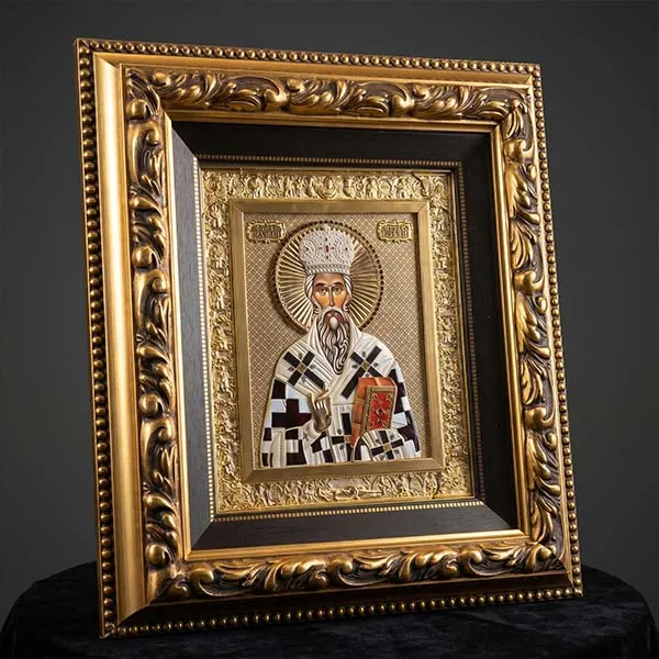 Pravoslavna ikona Sveti Vasilije metal i drvo rucni rad - 61x52 cm-2