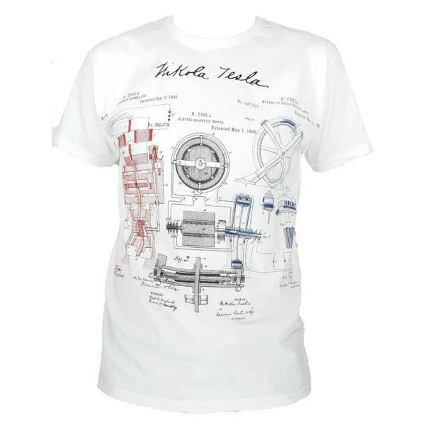 NIKOLA TESLA PATENTS,  MALE T-SHIRT, white, Teslapatents-3