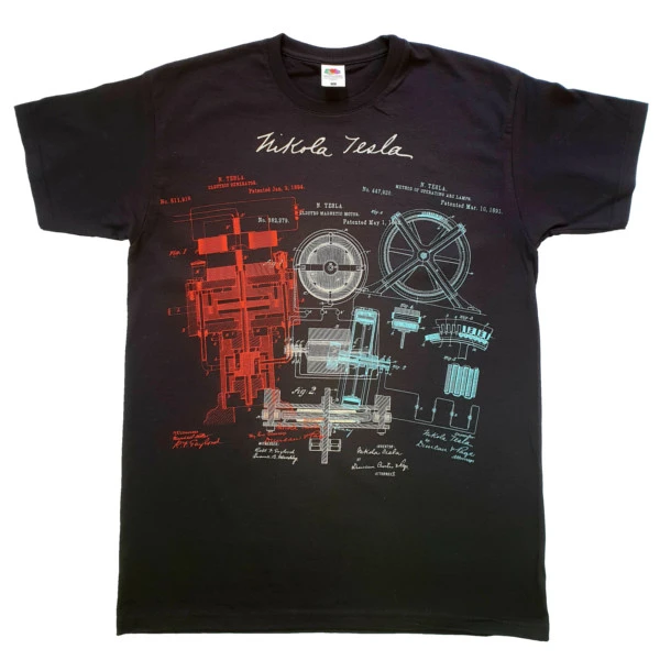 NIKOLA TESLA PATENTS basic, MALE T-SHIRT, black, Tesla Patents-3