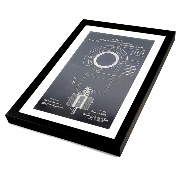 NIKOLA TESLA PATENTS GRAPHICS, 3 PACK, wooden frame, set 1-7