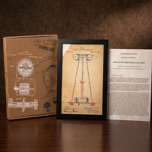 Uramljen Teslin patent Aparatura za prenos električne energije u brendiranoj kutiji-3