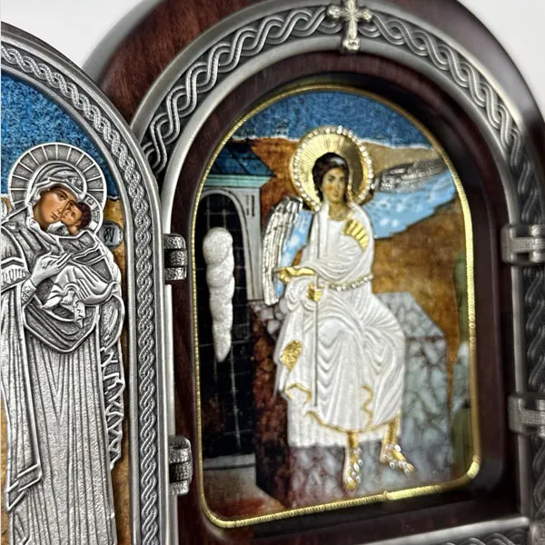 Triptih Beli Andjeo II drvena pozlacena ikona zastitnik doma 22x18 cm-3