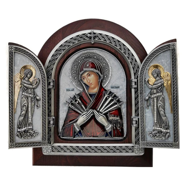 TRIPTYCH OF THE VIRGIN MARY OF SEVEN ARROWS 22X18-2