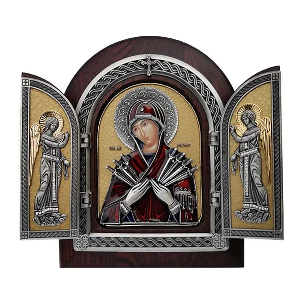 TRIPTYCH OF THE VIRGIN MARY OF SEVEN ARROWS 22X18-1