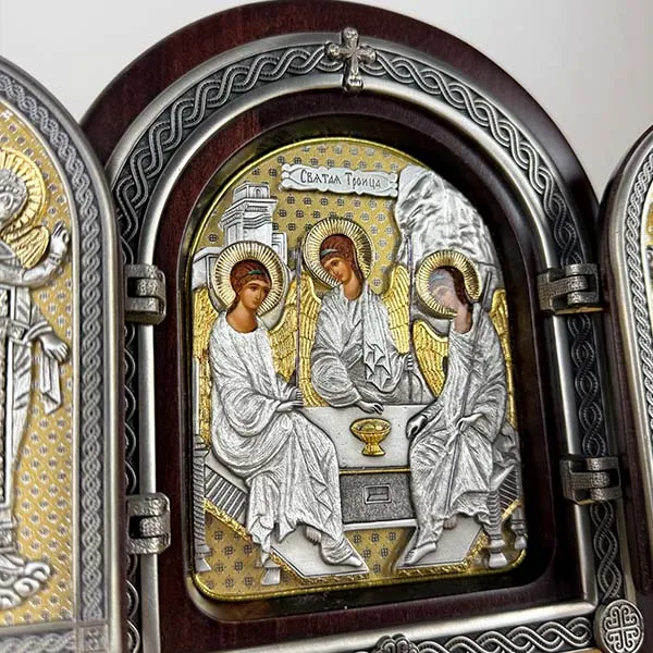 Ikona Sveta Trojica triptih pozlacena na drvetu za blagoslov doma i slogu-2