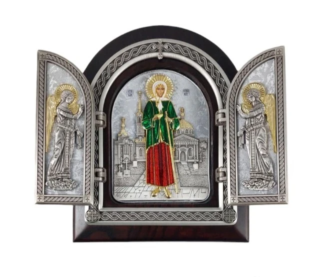TRIPTYCH OF SAINT XENIA OF PETERSBURG 22x18 cm - wooden, gilded-4