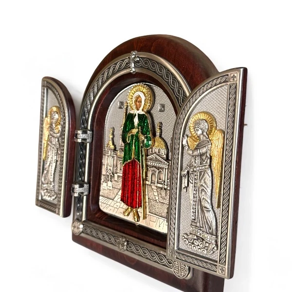 TRIPTYCH OF SAINT XENIA OF PETERSBURG 22x18 cm - wooden, gilded-2